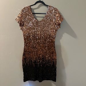 Gold and black sequin dress